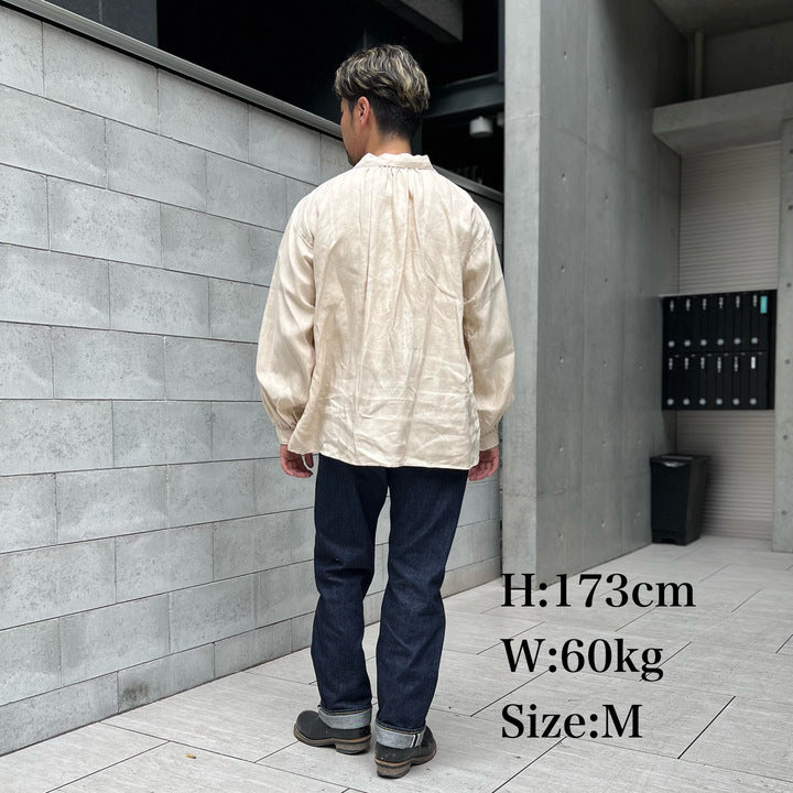 The 2 Monkeys Herringbone Linen Artisan Shirts【TM12142】