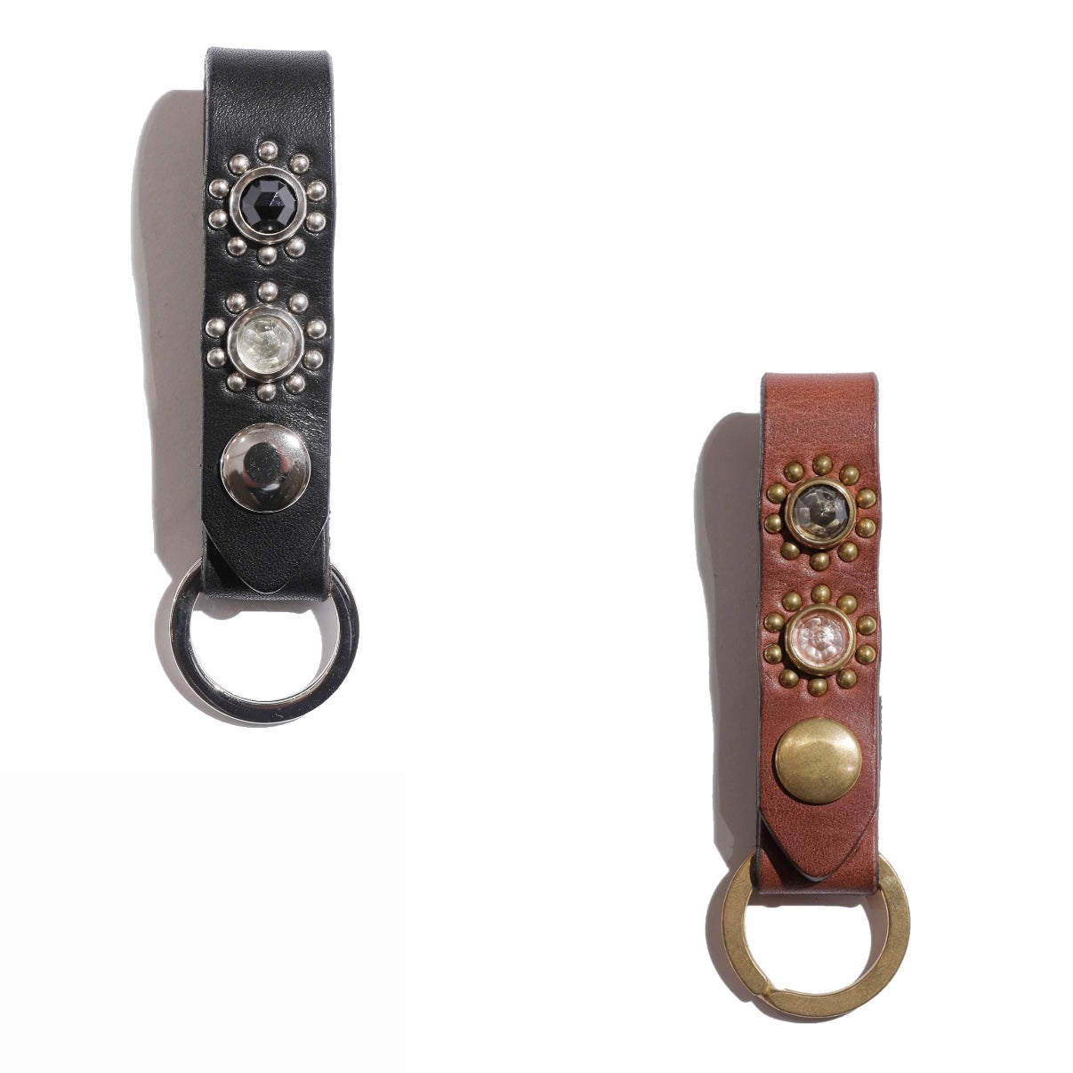 COLIMBO Jewel Studded Leather Key Ring “Sunflower Pattern” [ZA-0707]