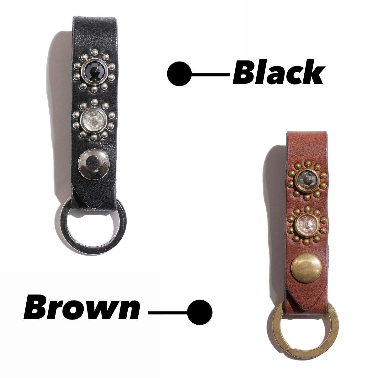 COLIMBO Jewel Studded Leather Key Ring “Sunflower Pattern” [ZA-0707]