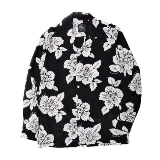 Kona Bay Hawaii 　Big Wednesday Hibiscus L/S Black 【BK-UL2202BK】