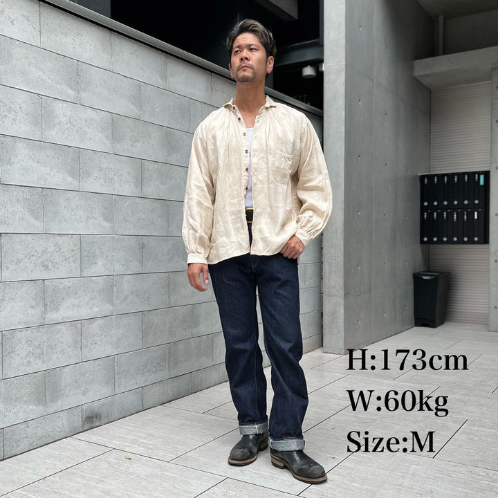 The 2 Monkeys Herringbone Linen Artisan Shirts【TM12142】
