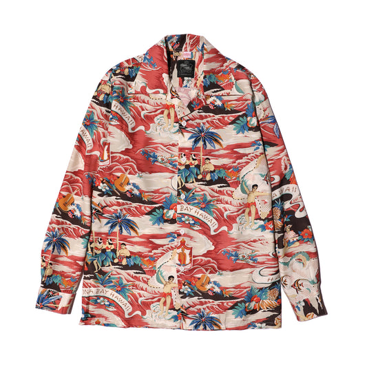 Kona Bay Hawaii Land of Aloha L/S Aloha Shirt (ランドオブアロハアロハシャツ) Red【BK-UL2001】